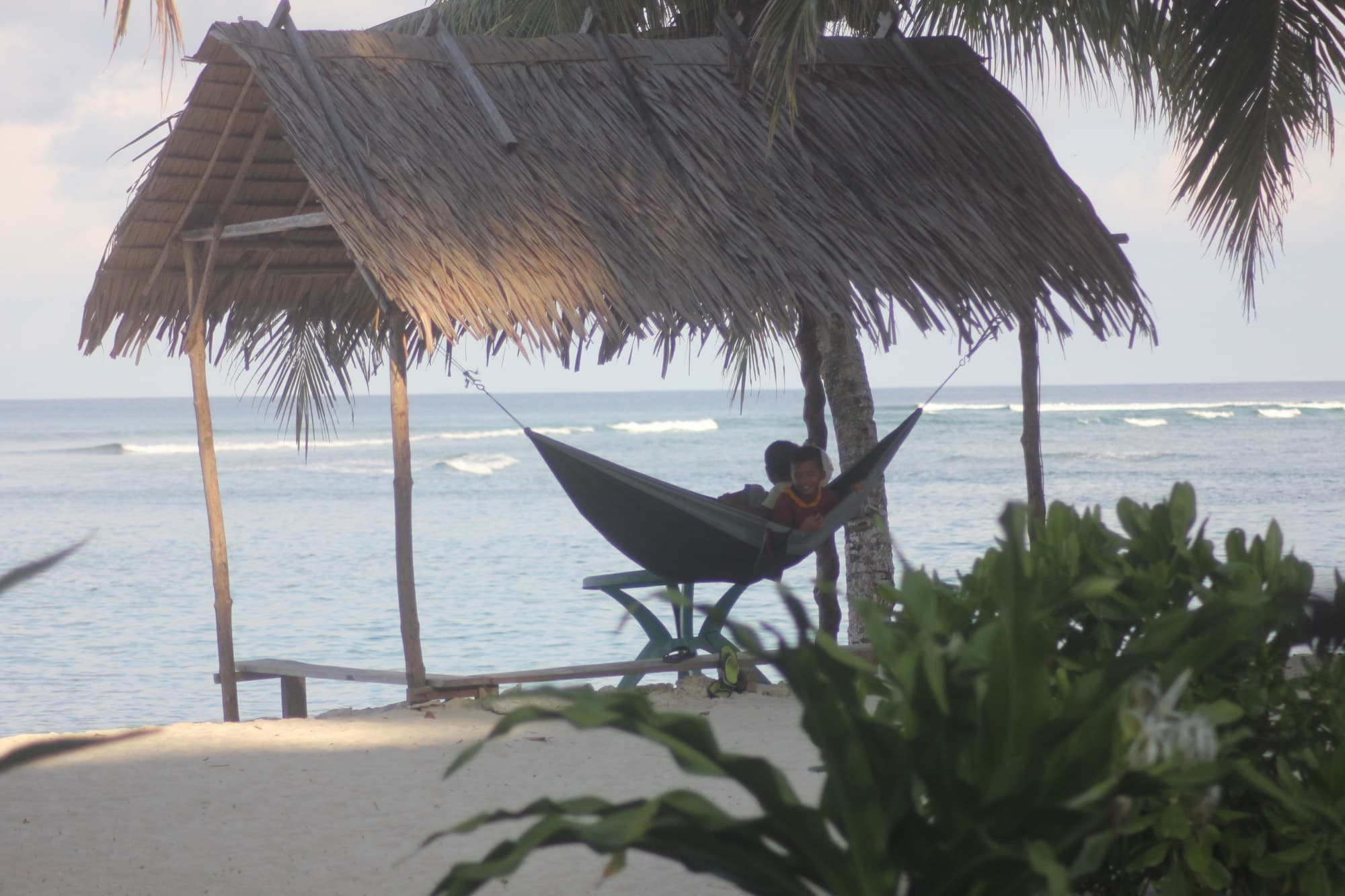 A hammock in the shade above the beach