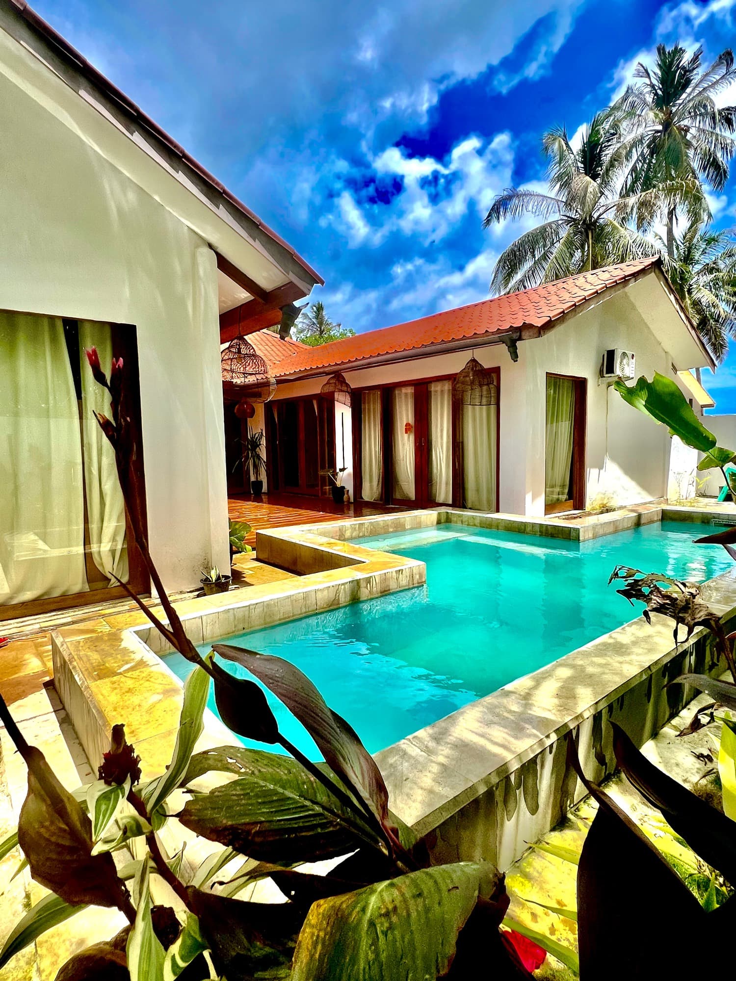 The villa’s swimming pool, framed by tropical planting