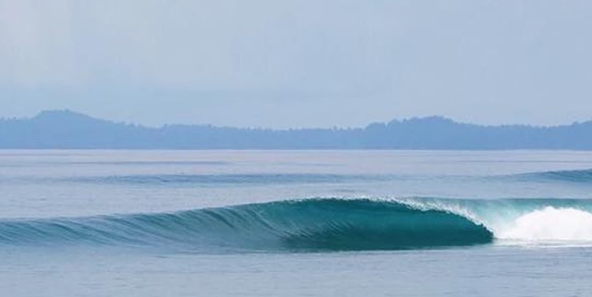 A small, mellow wave peeling over the reef